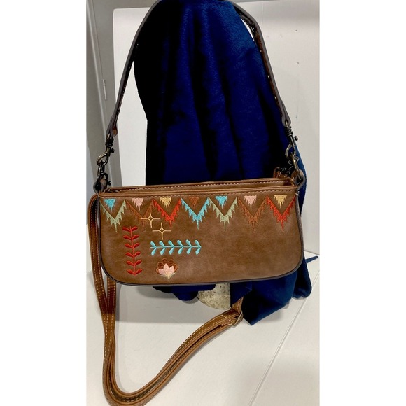 Catchfly Handbags - Catchfly Leather Smal Shoulder Purse Floral Aztec Embroidery incl CrossBody Adj.